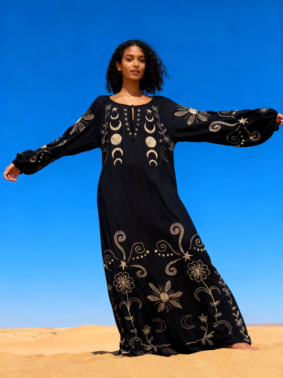 Last Queen Celestial Embroidered Boat Neck Maxi dress