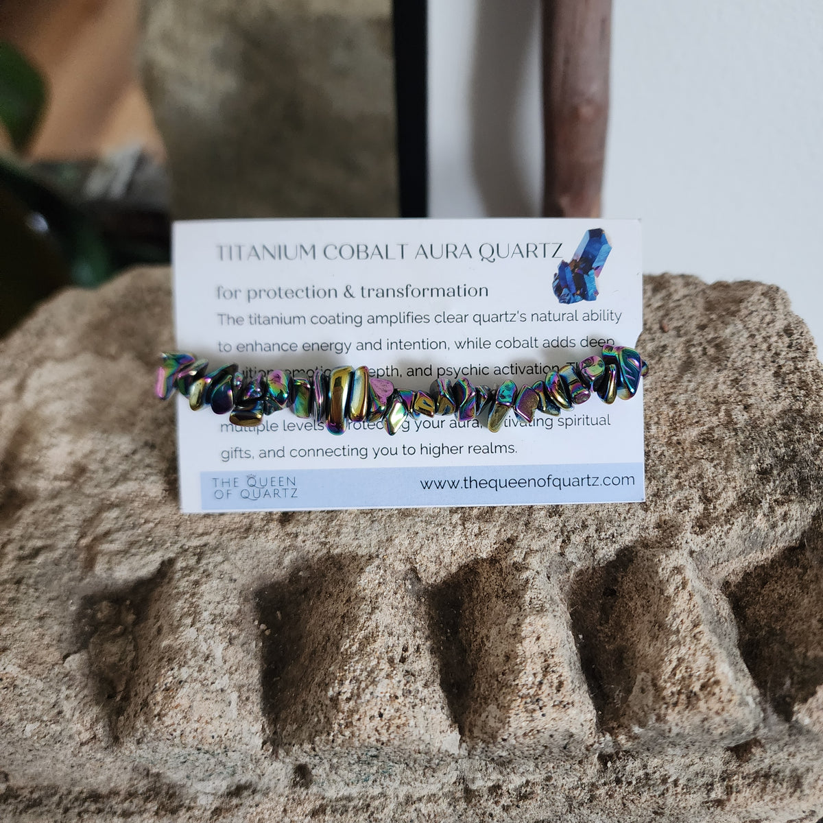 Titanium Cobalt Aura Quartz Chip Bracelet