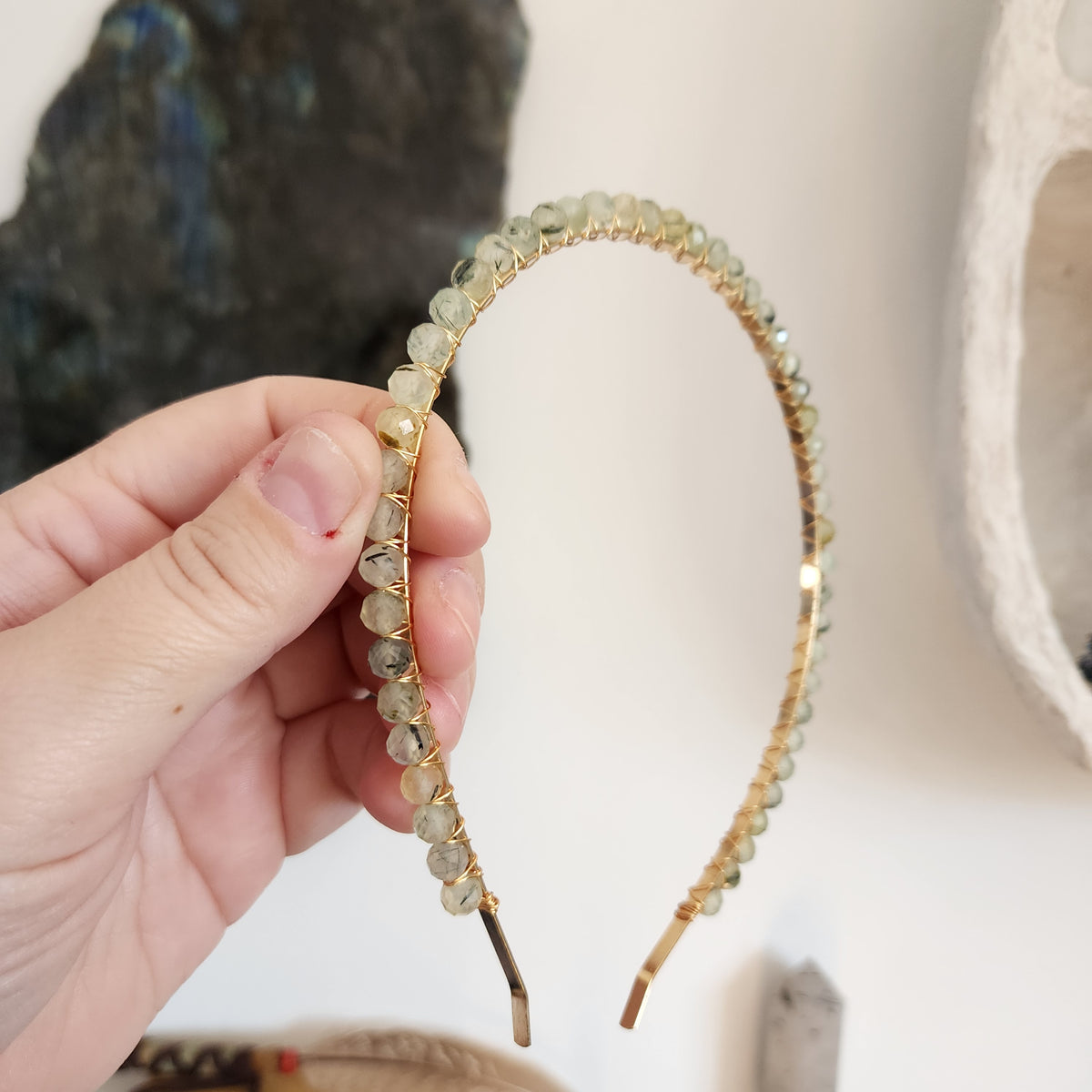 Faceted Prehnite Headband