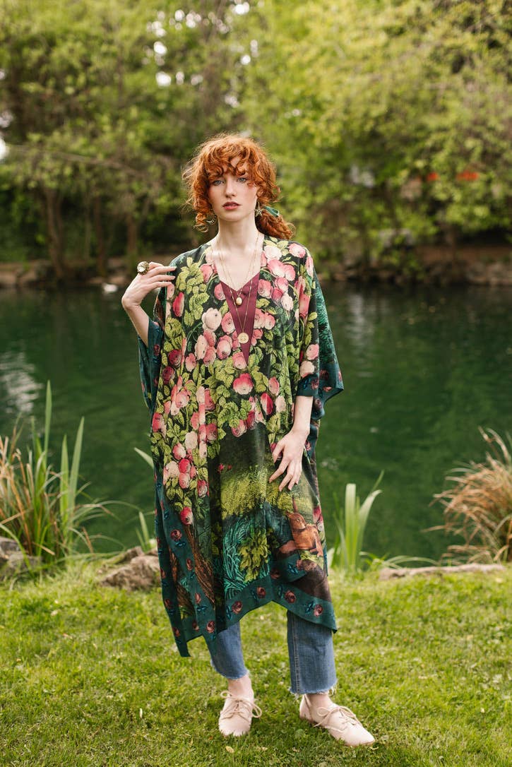The Daydreamer Goddess Duster Kimono w/ Florals & Rabbits