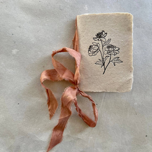 Peony Notebook w vanilla paper &watermelon silk ribbon