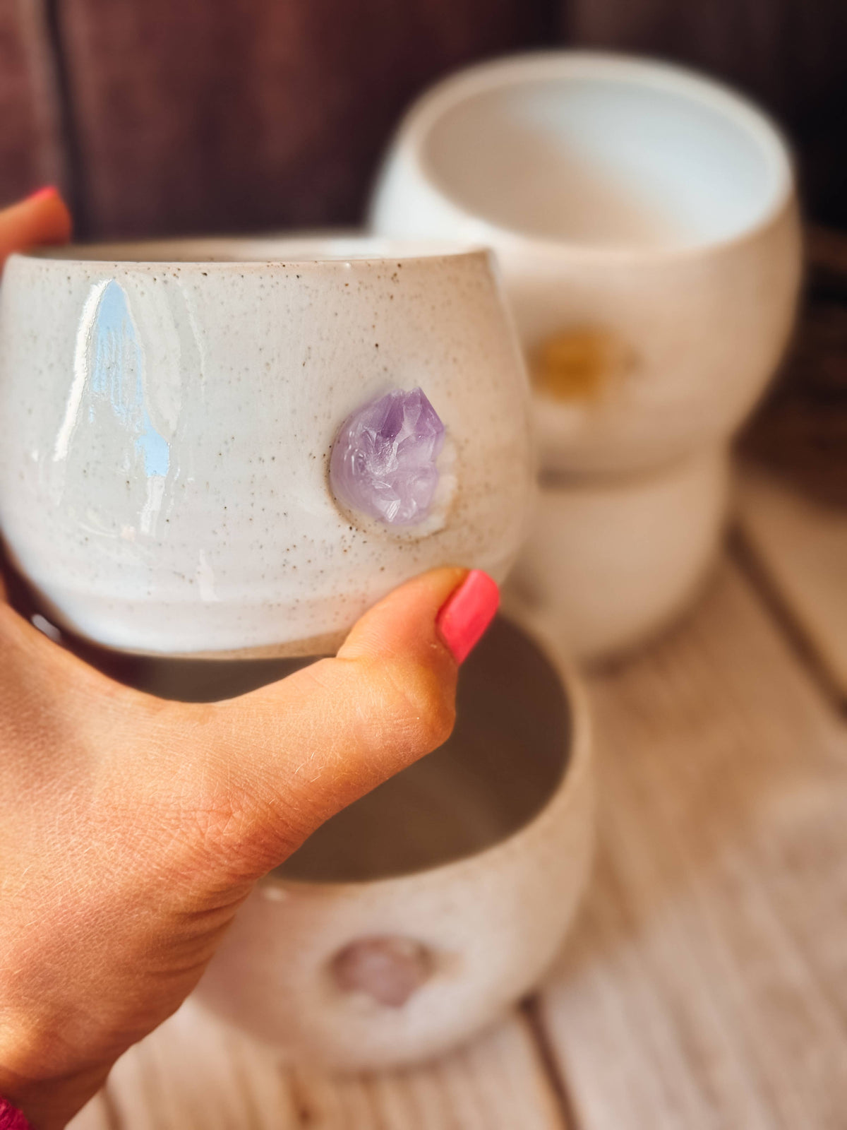 Handmade Ceramic hug Mug with Crystal Detail