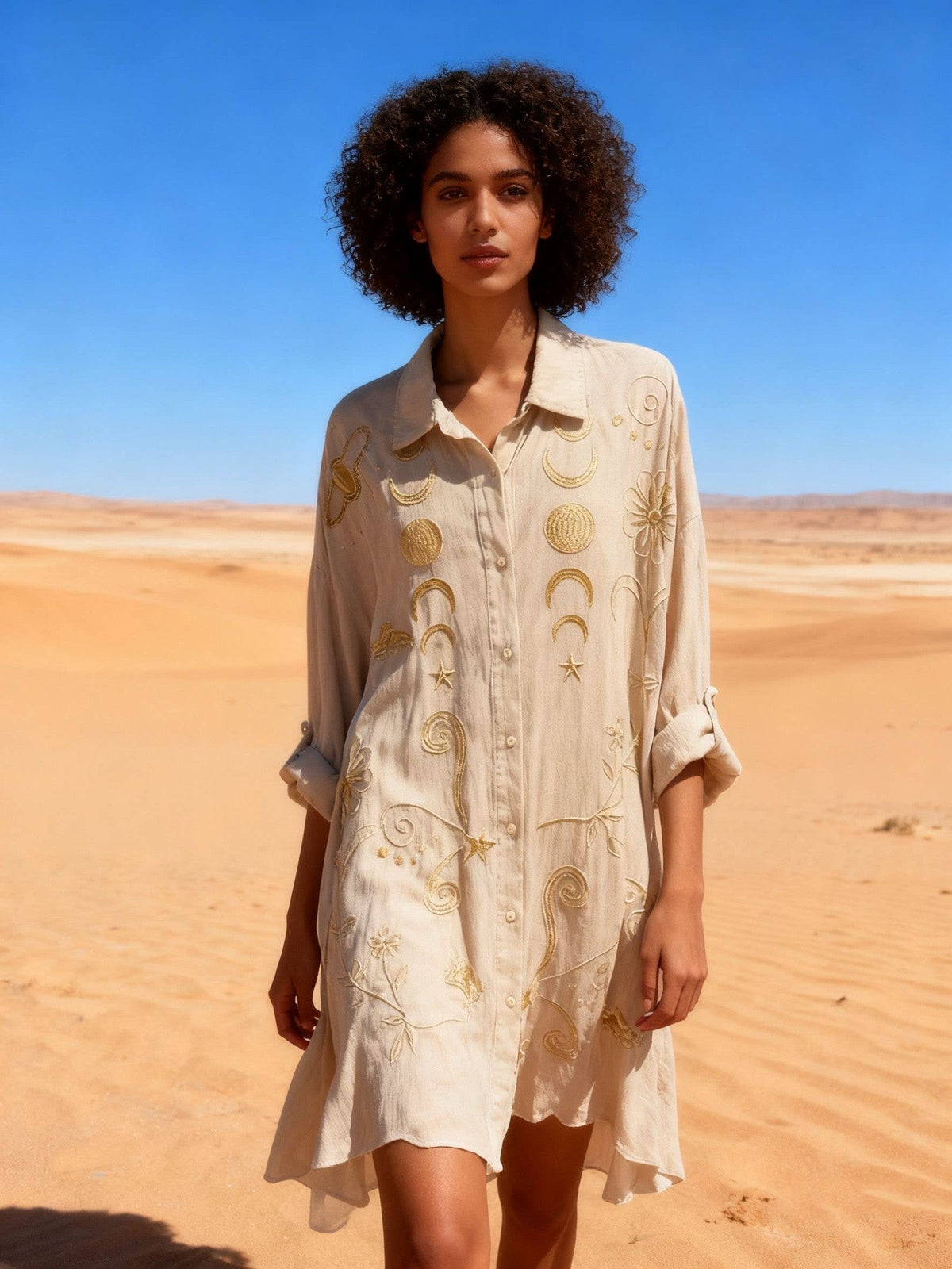 Last Queen Celestial Embroidered Shirt Dress