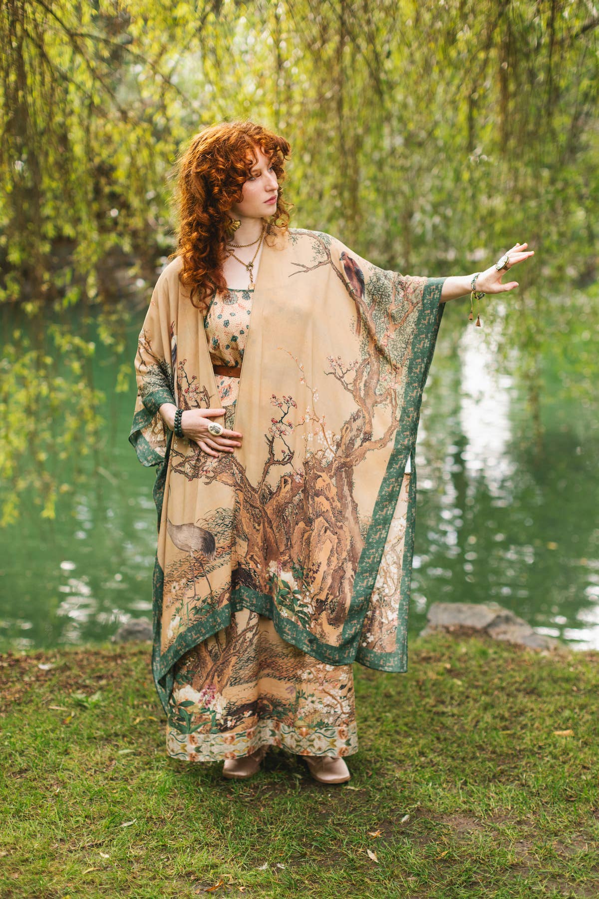Fable Bohemian Goddess Starduster Kimono w/ Deer and Moon