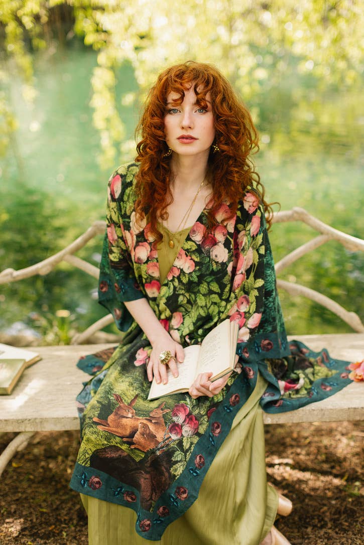 The Daydreamer Goddess Duster Kimono w/ Florals & Rabbits
