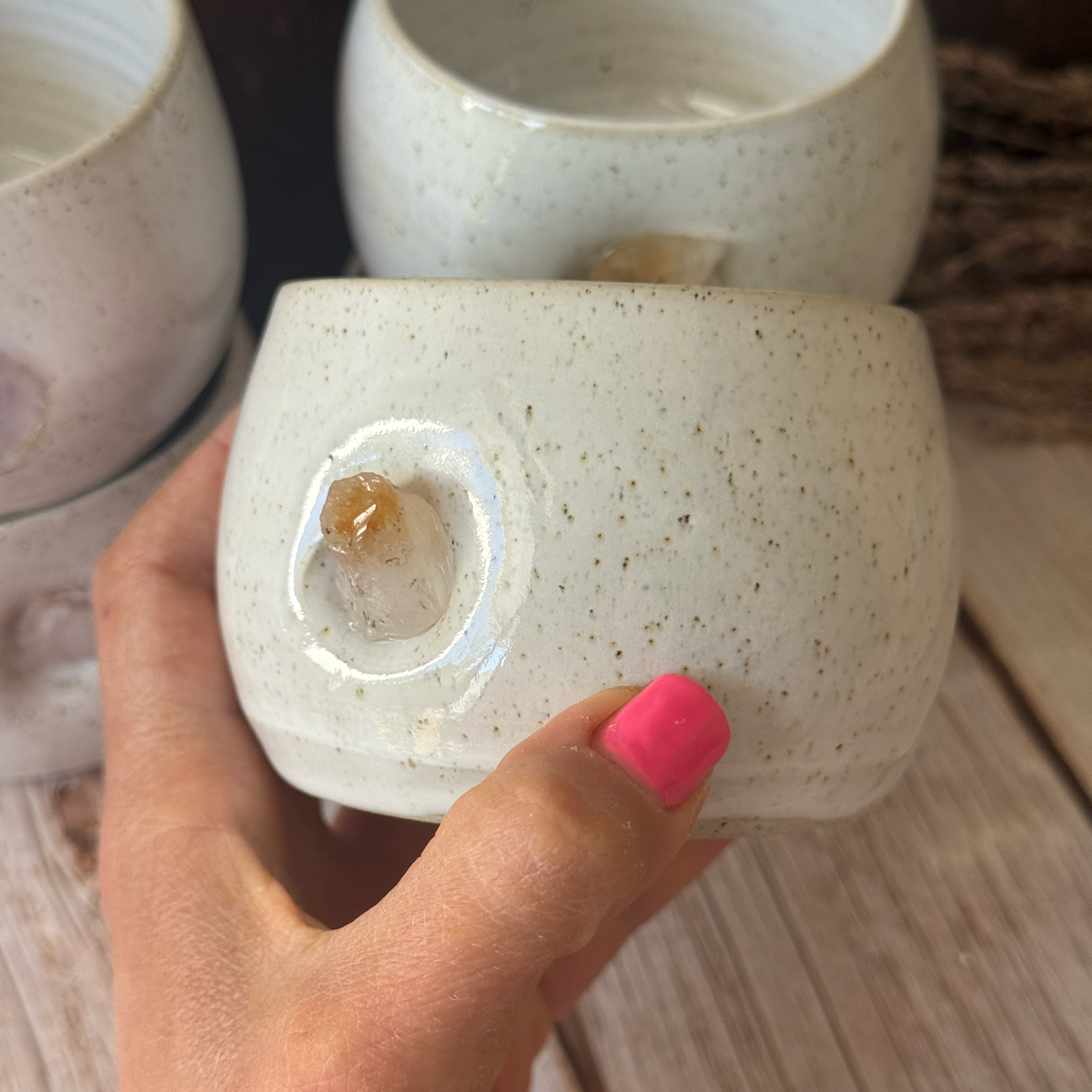 Handmade Ceramic hug Mug with Crystal Detail