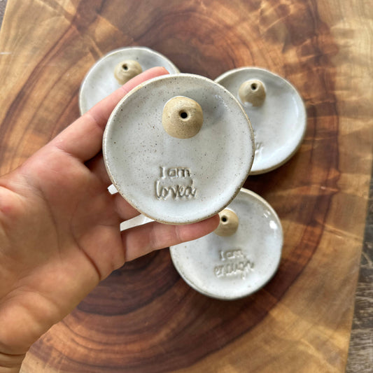 Ceramic incense holders -  with affirmations : I am worthy