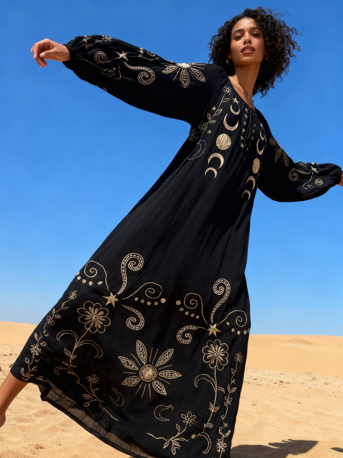 Last Queen Celestial Embroidered Boat Neck Maxi dress