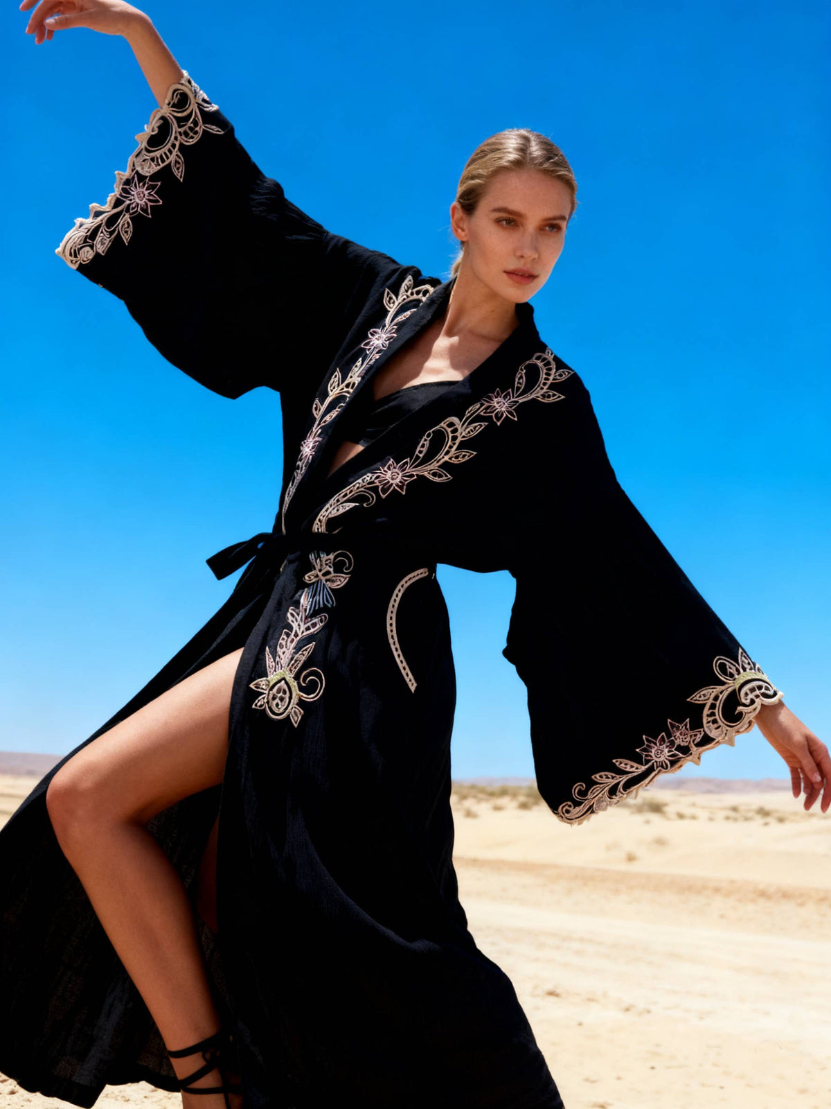 Last Queen Celestial Embroidered Kimono Flowing Dress