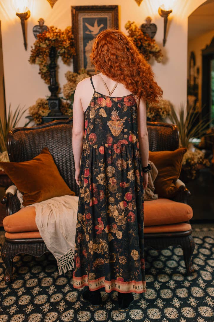 Heart of Gold Bohéme Long Maxi Slip Dress w/ Sacred Heart