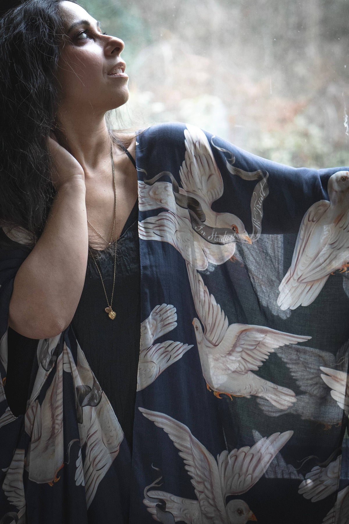 Midnight Doves Bohemian Goddess Starduster Kimono w/ Message