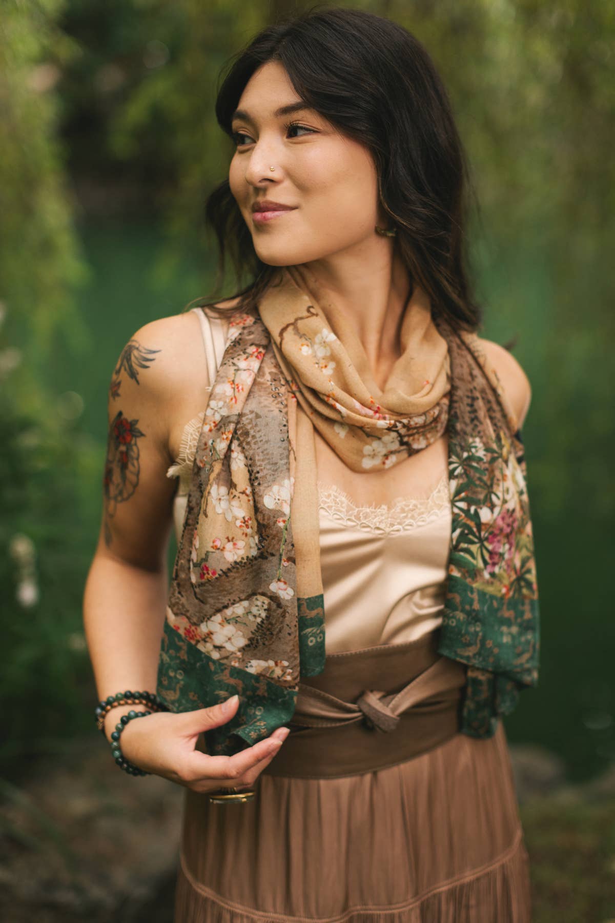 Fable Bohemian Floral Scarf with Deer & Moon
