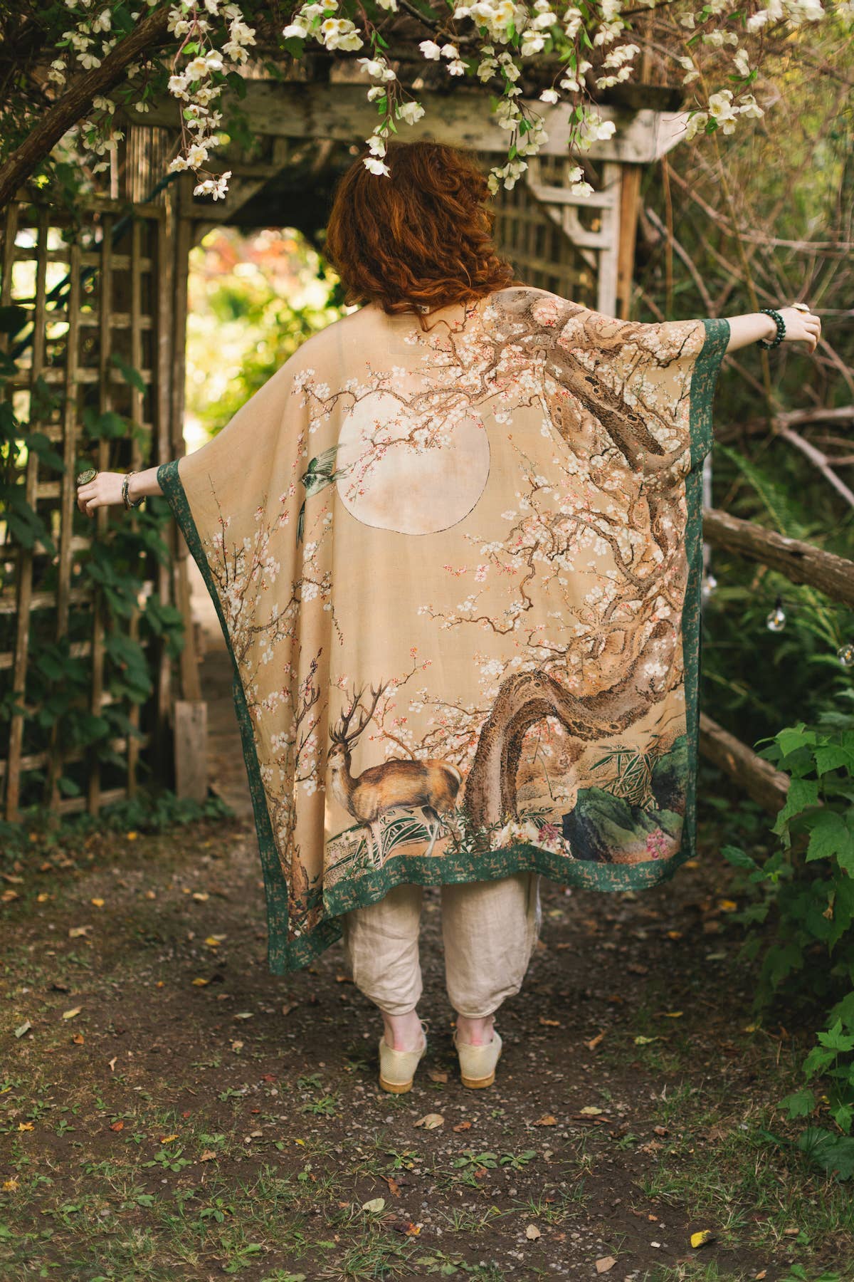 Fable Bohemian Goddess Starduster Kimono w/ Deer and Moon