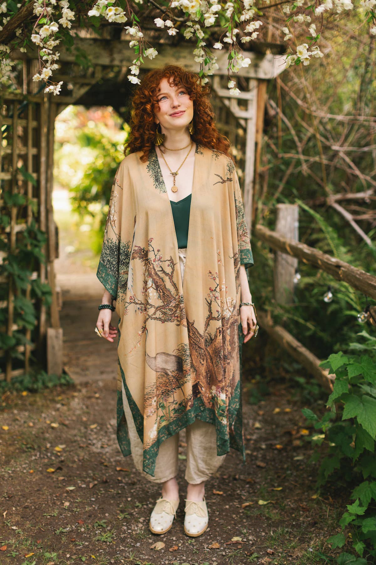Fable Bohemian Goddess Starduster Kimono w/ Deer and Moon