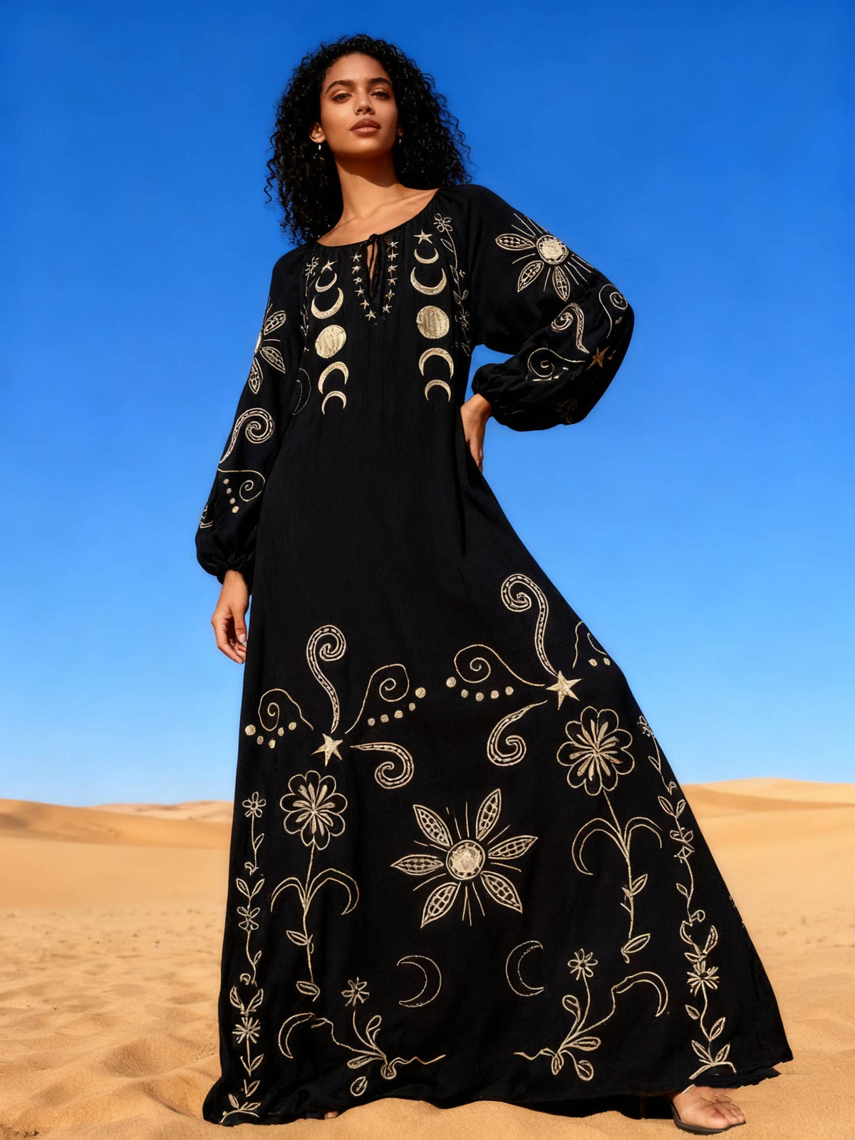 Last Queen Celestial Embroidered Boat Neck Maxi dress