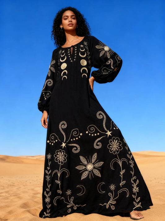 Last Queen Celestial Embroidered Boat Neck Maxi dress