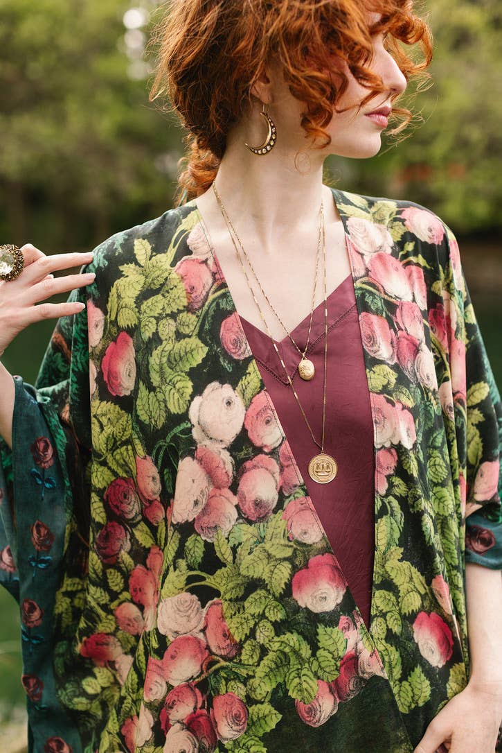The Daydreamer Goddess Duster Kimono w/ Florals & Rabbits