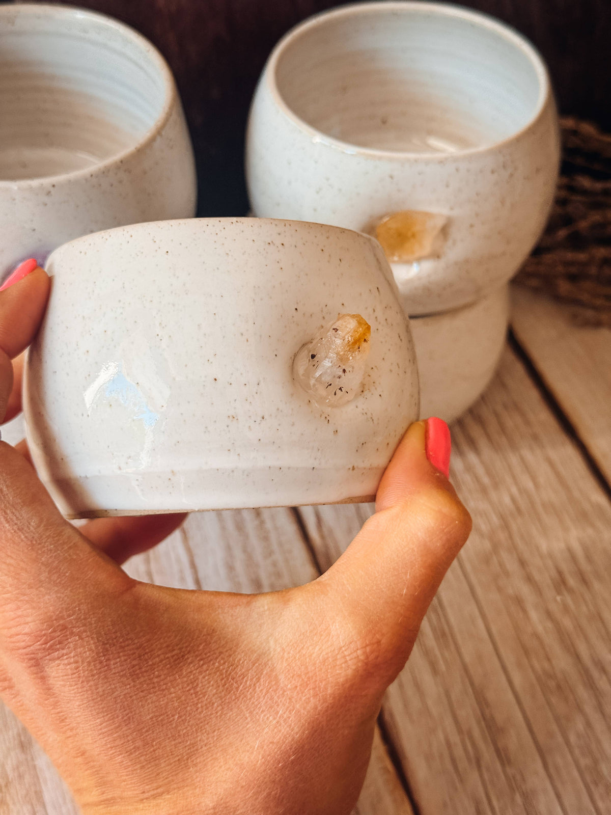 Handmade Ceramic hug Mug with Crystal Detail