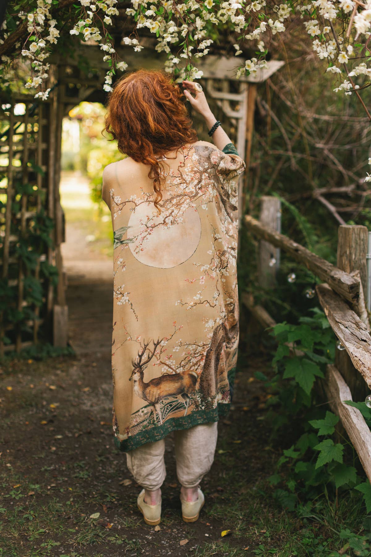 Fable Bohemian Goddess Starduster Kimono w/ Deer and Moon