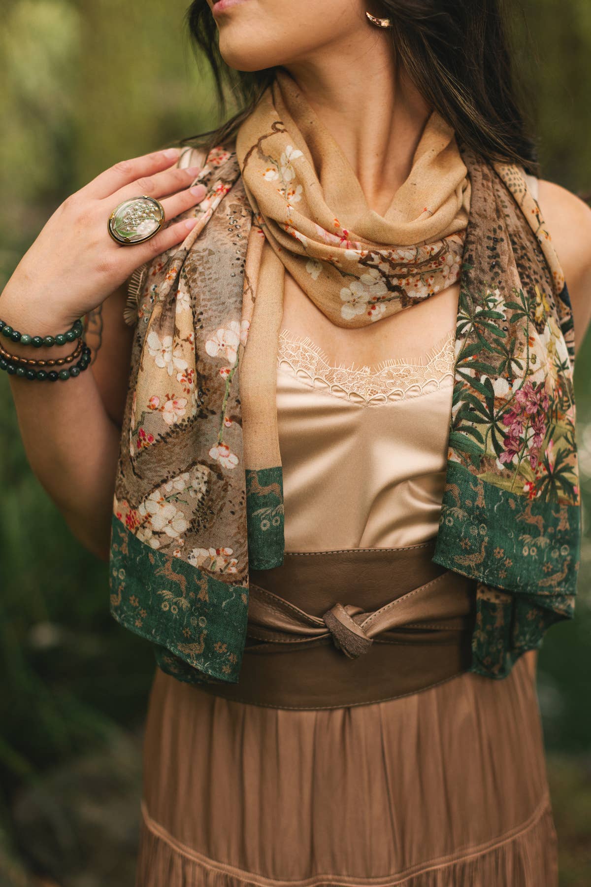 Fable Bohemian Floral Scarf with Deer & Moon