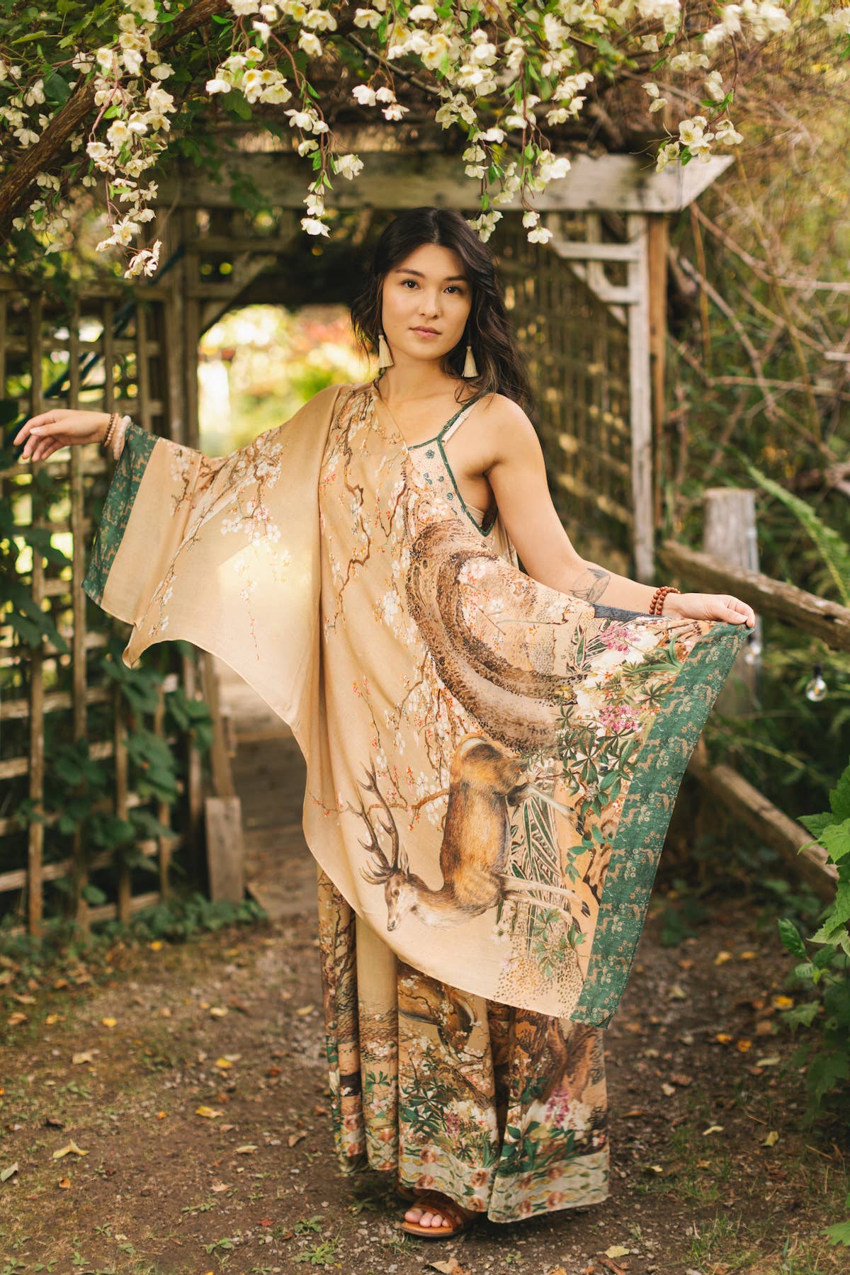 Fable Bohemian Floral Scarf with Deer & Moon