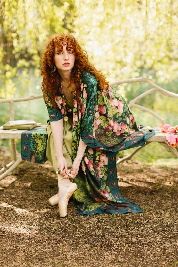 The Daydreamer Goddess Duster Kimono w/ Florals & Rabbits