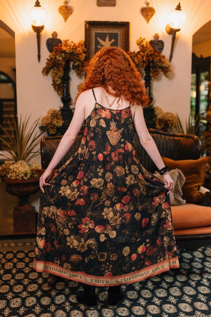 Heart of Gold Bohéme Long Maxi Slip Dress w/ Sacred Heart