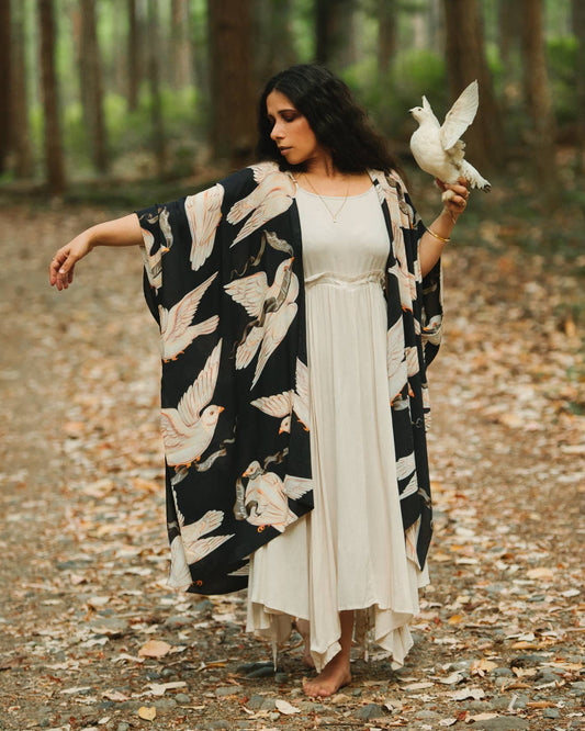 Midnight Doves Bohemian Goddess Starduster Kimono w/ Message