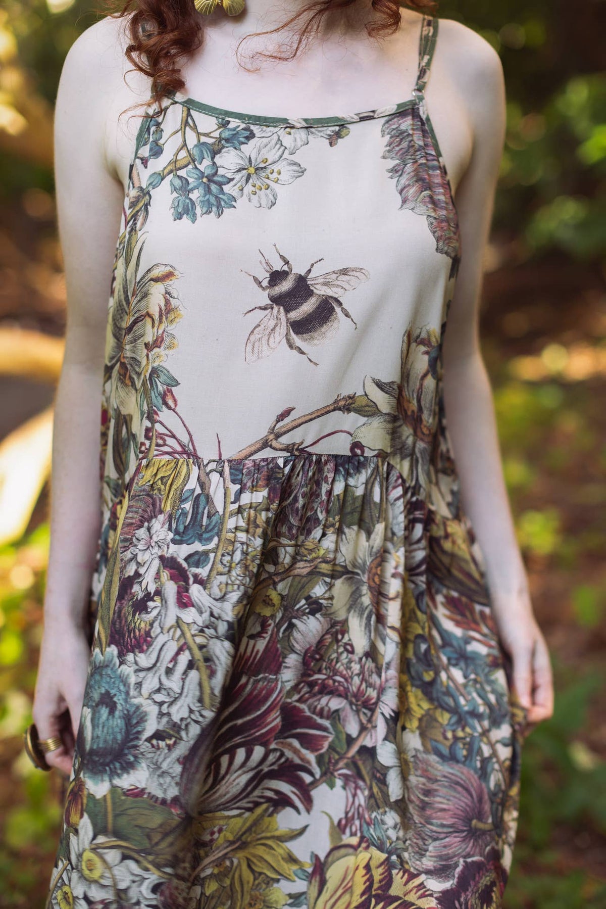 Love Grows Wild Bohéme Long Maxi Slip Dress w/ Bees Flora