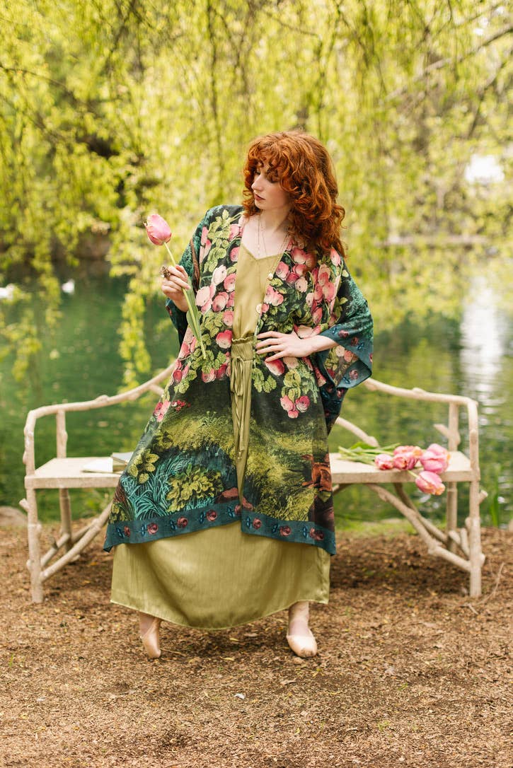 The Daydreamer Goddess Duster Kimono w/ Florals & Rabbits