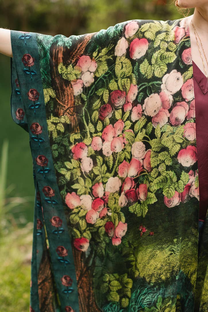 The Daydreamer Goddess Duster Kimono w/ Florals & Rabbits