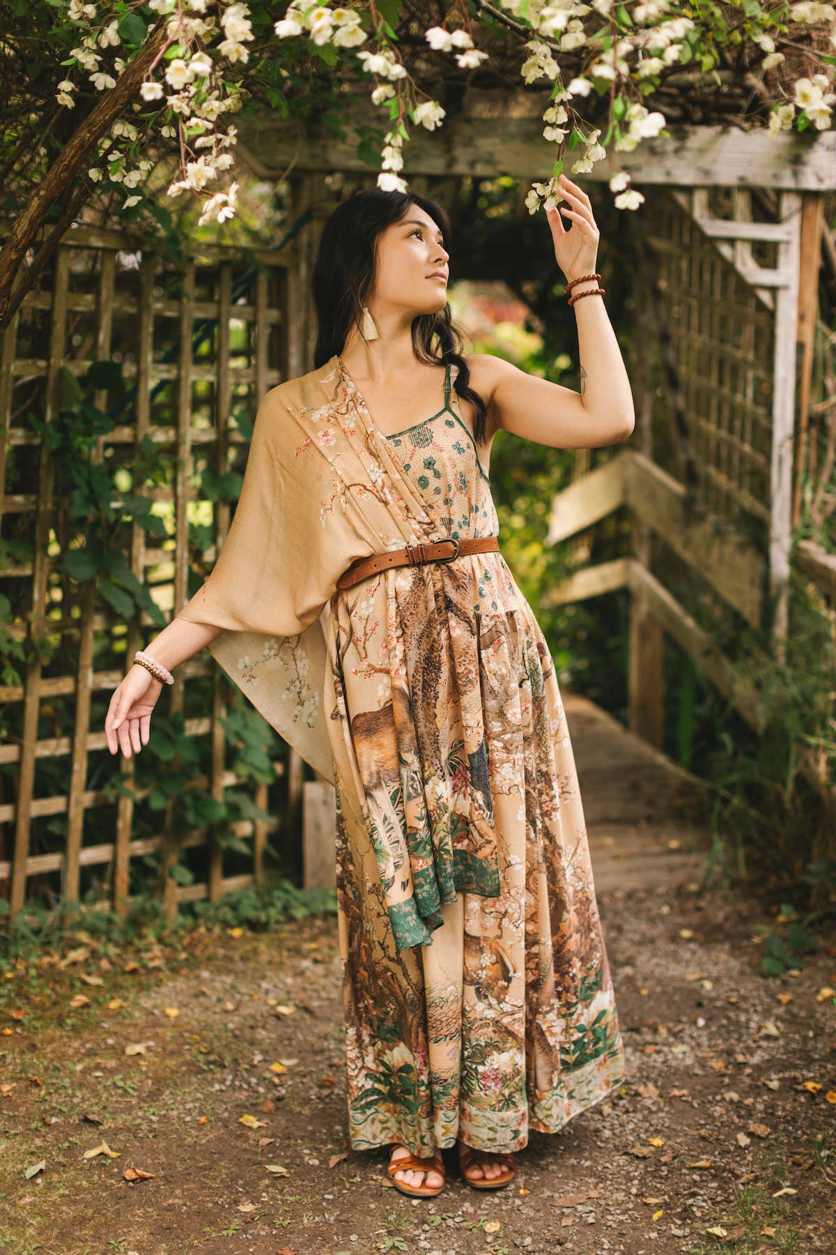 Fable Bohemian Floral Scarf with Deer & Moon