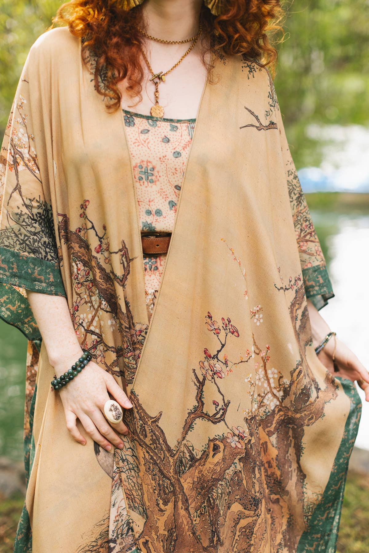 Fable Bohemian Goddess Starduster Kimono w/ Deer and Moon
