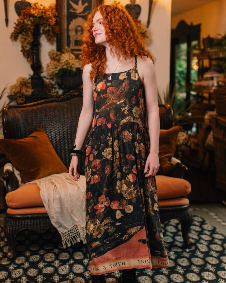 Heart of Gold Bohéme Long Maxi Slip Dress w/ Sacred Heart