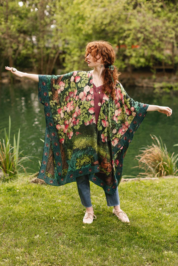 The Daydreamer Goddess Duster Kimono w/ Florals & Rabbits