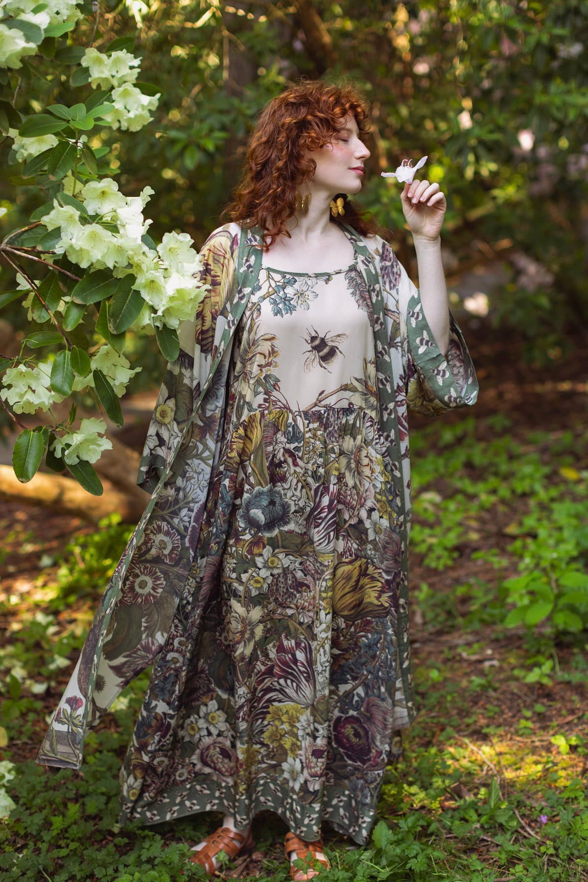 Love Grows Wild Bohéme Long Maxi Slip Dress w/ Bees Flora