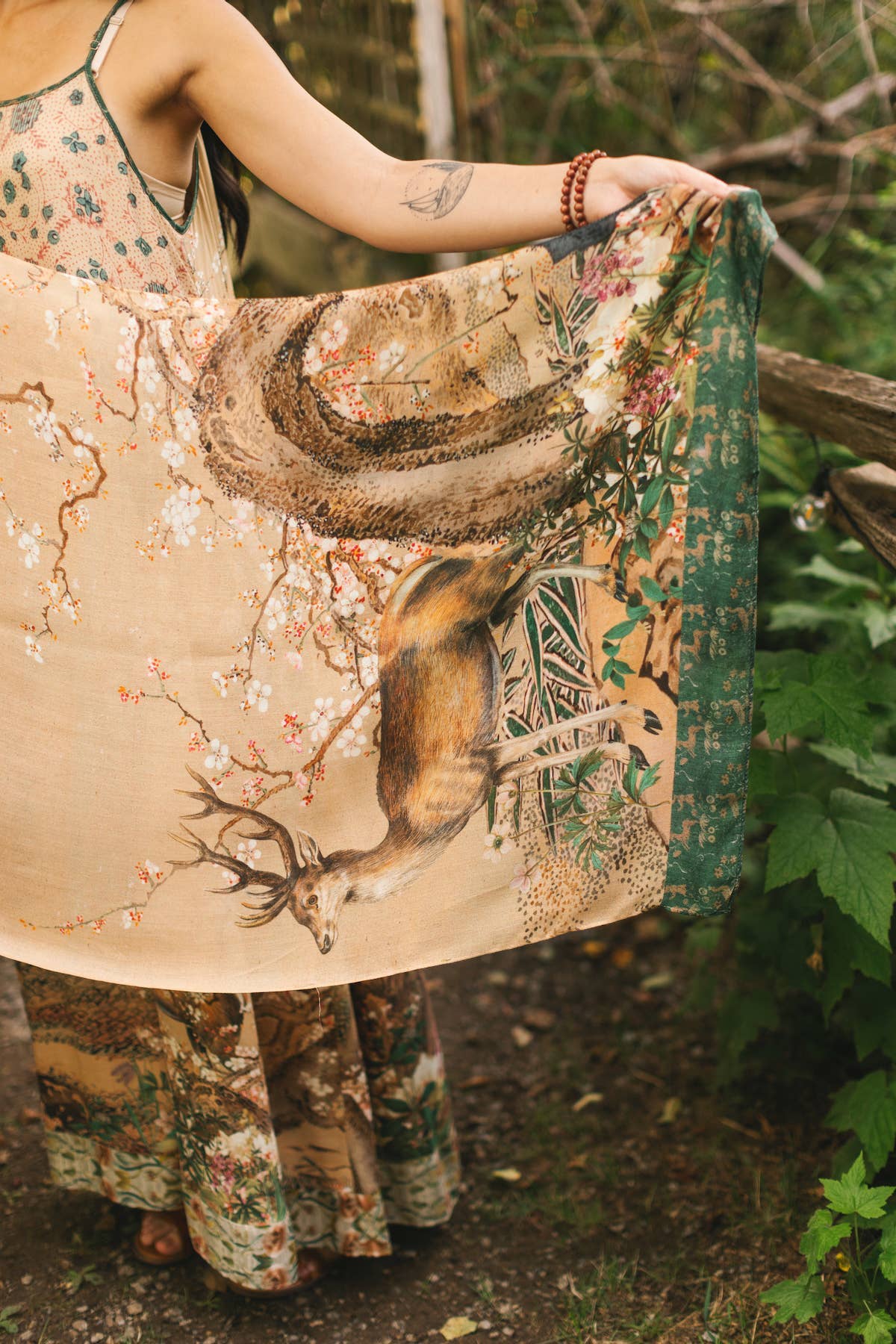 Fable Bohemian Floral Scarf with Deer & Moon