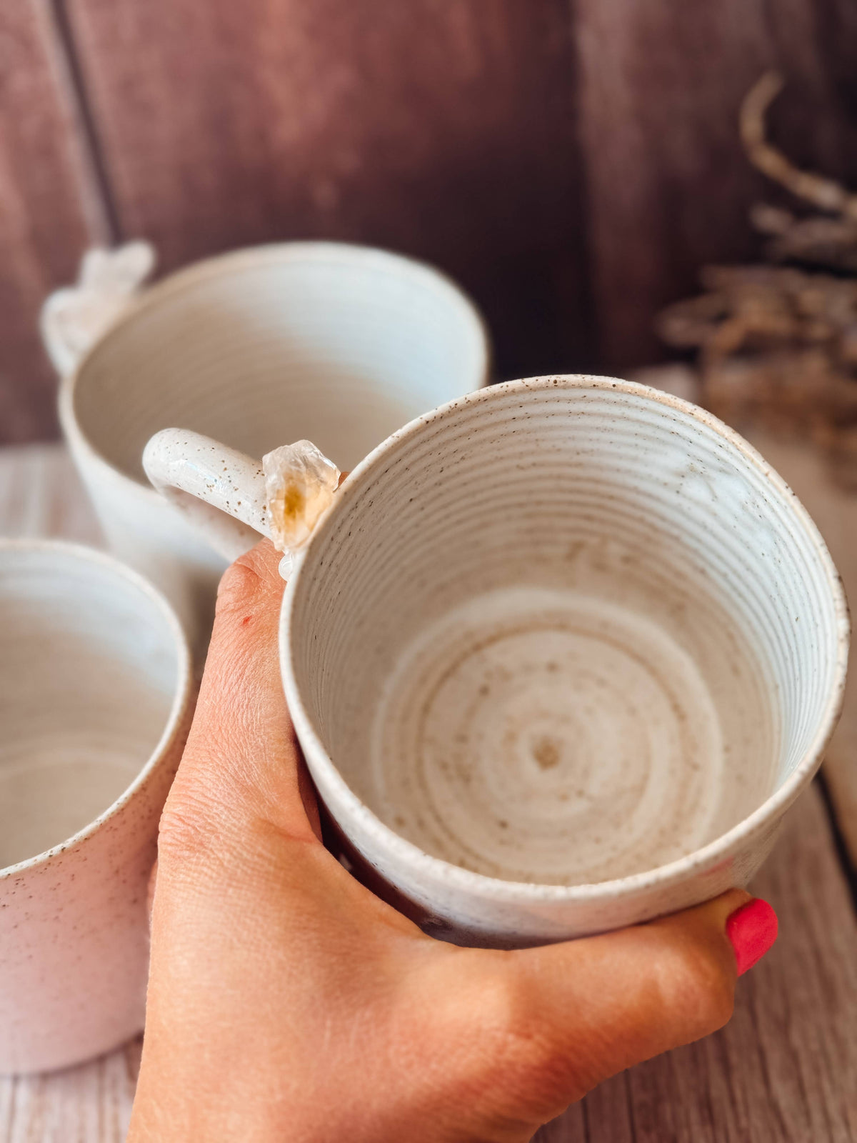 Handmade Ceramic Mug with Crystal Detail- with handle 