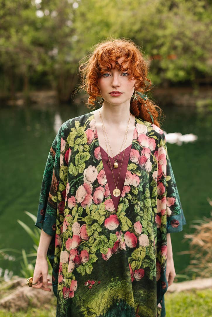 The Daydreamer Goddess Duster Kimono w/ Florals & Rabbits