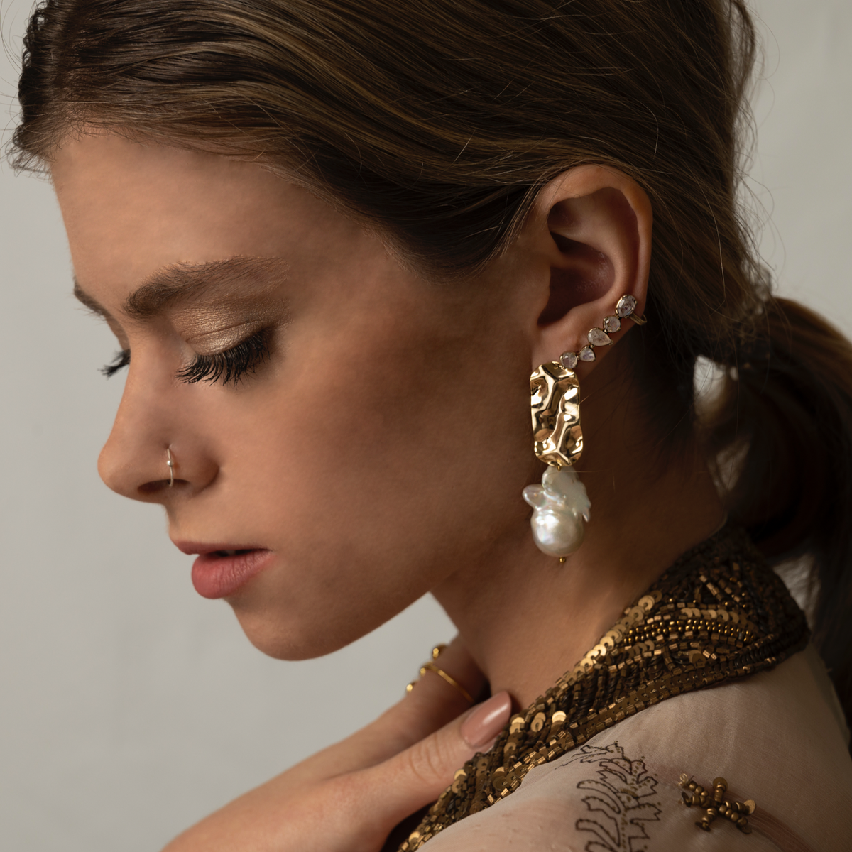 Empress of the Black Pearl Hammered Drop Earring