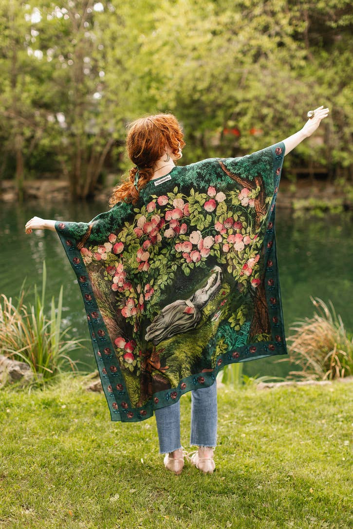 The Daydreamer Goddess Duster Kimono w/ Florals & Rabbits