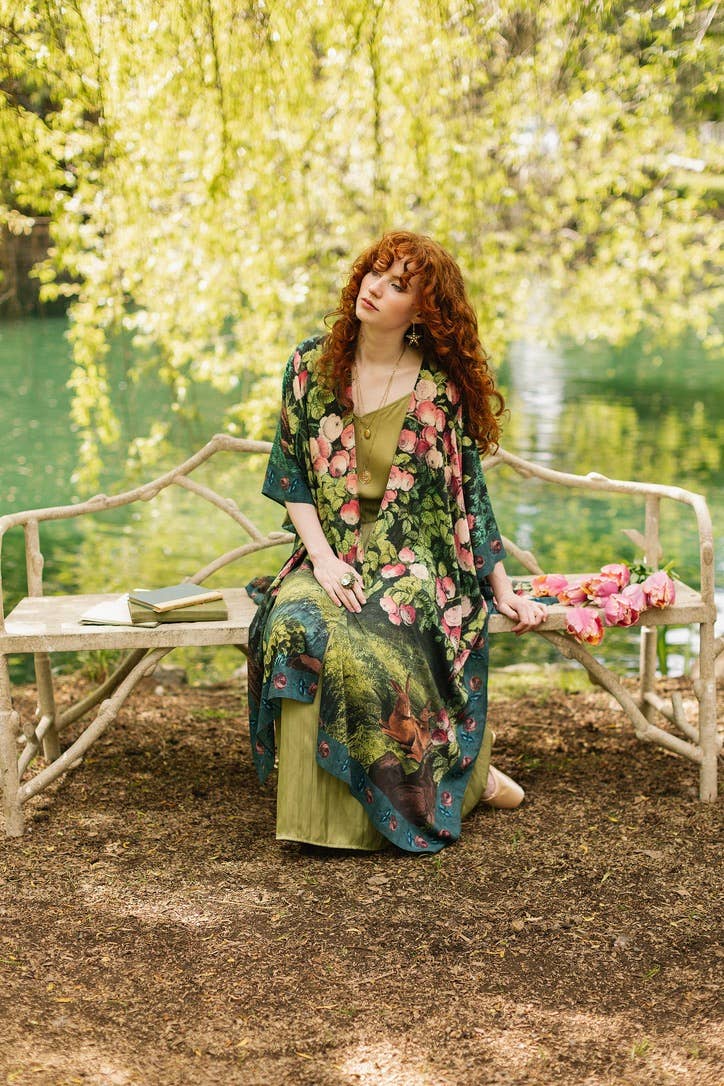 The Daydreamer Goddess Duster Kimono w/ Florals & Rabbits