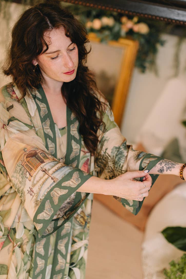 Fleur De Soleil Opera Duster Kimono Robe w/ Florals