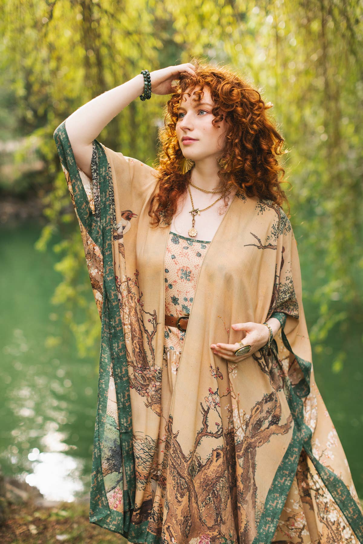 Fable Bohemian Goddess Starduster Kimono w/ Deer and Moon