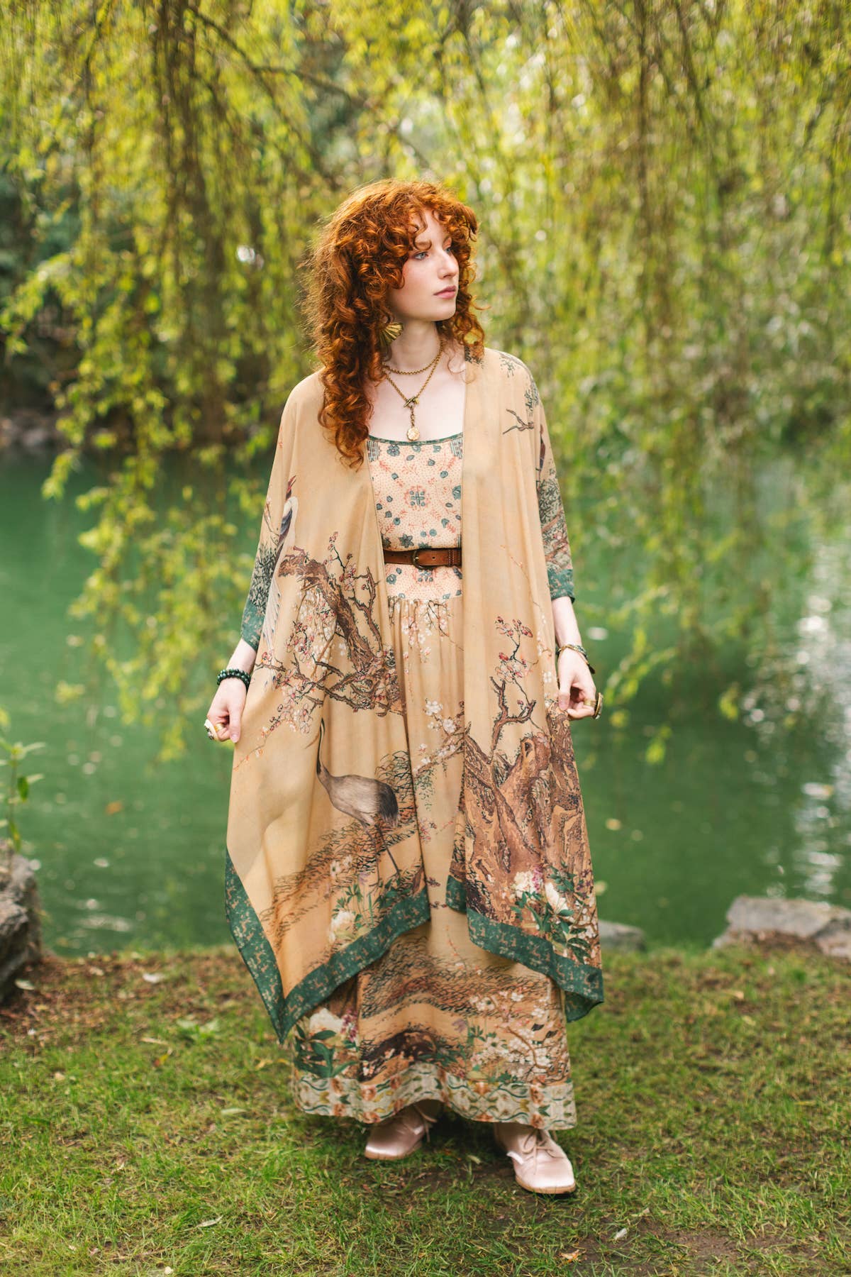 Fable Bohemian Goddess Starduster Kimono w/ Deer and Moon
