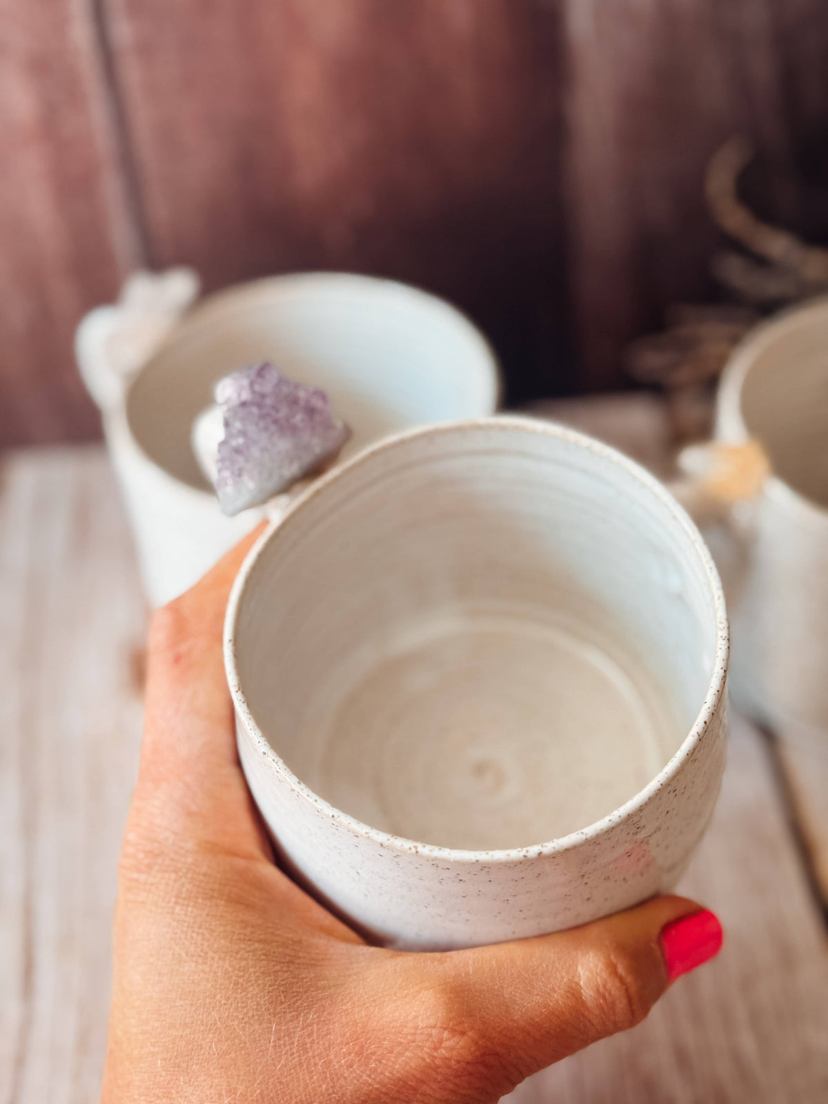 Handmade Ceramic Mug with Crystal Detail- with handle 