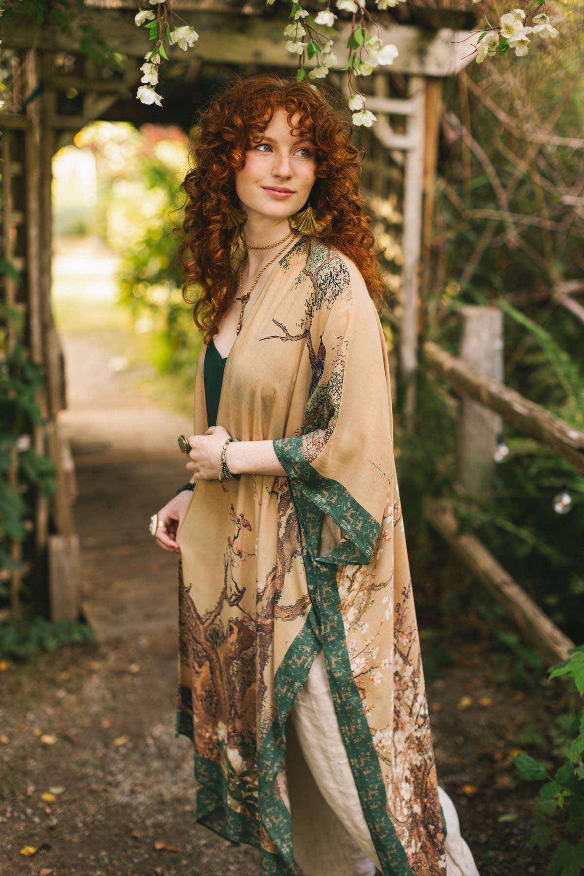 Fable Bohemian Goddess Starduster Kimono w/ Deer and Moon