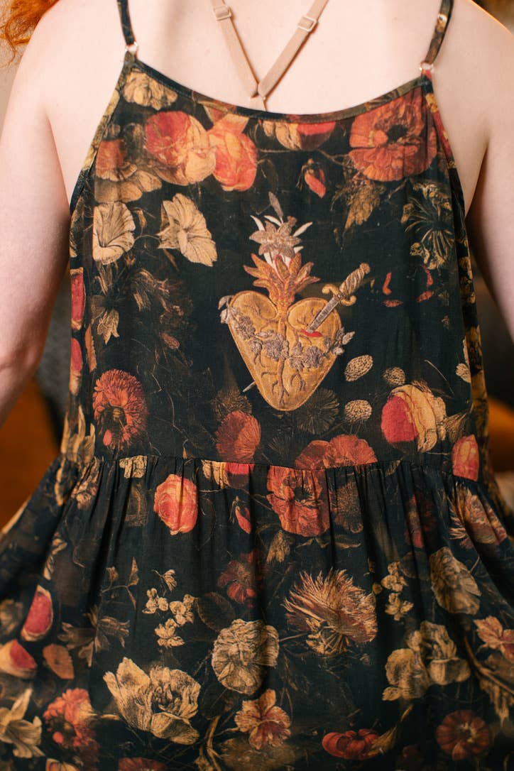 Heart of Gold Bohéme Long Maxi Slip Dress w/ Sacred Heart
