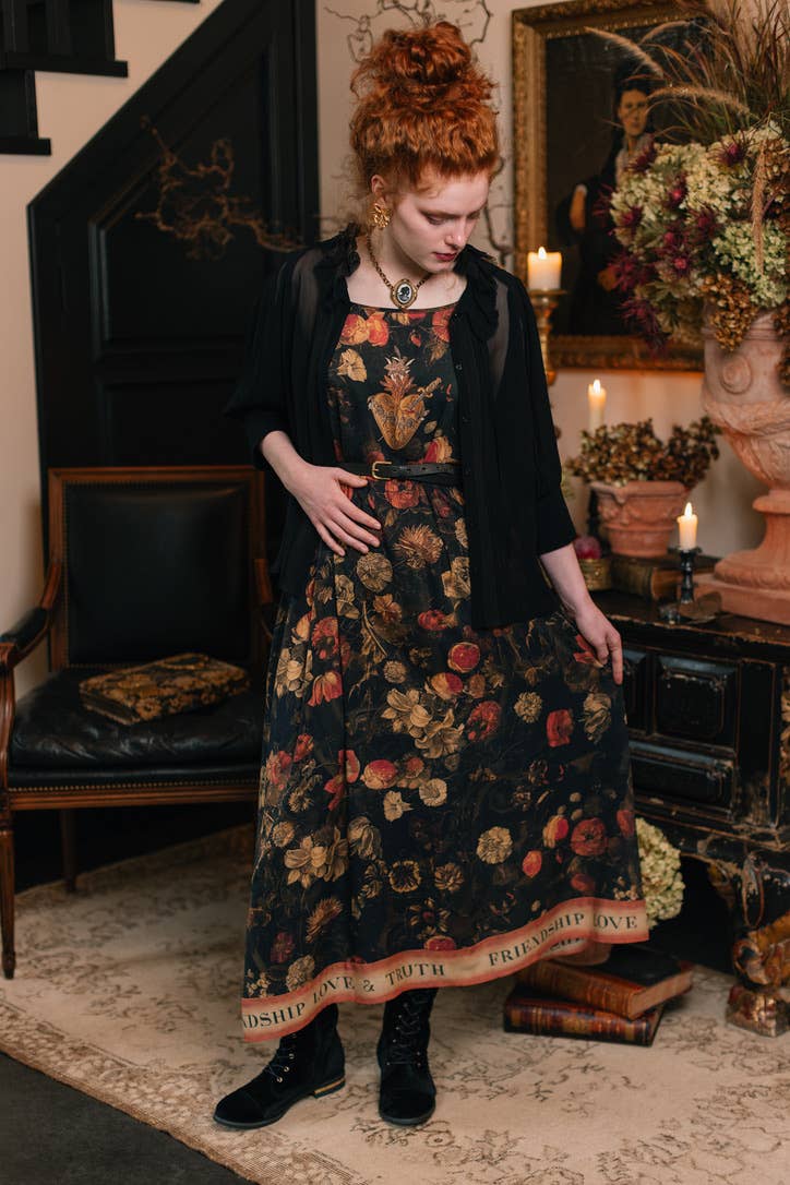 Heart of Gold Bohéme Long Maxi Slip Dress w/ Sacred Heart
