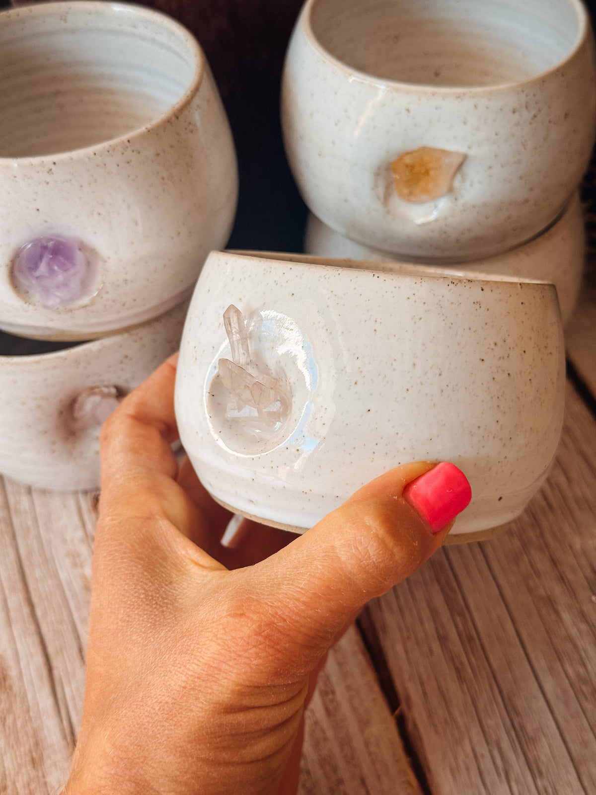 Handmade Ceramic hug Mug with Crystal Detail